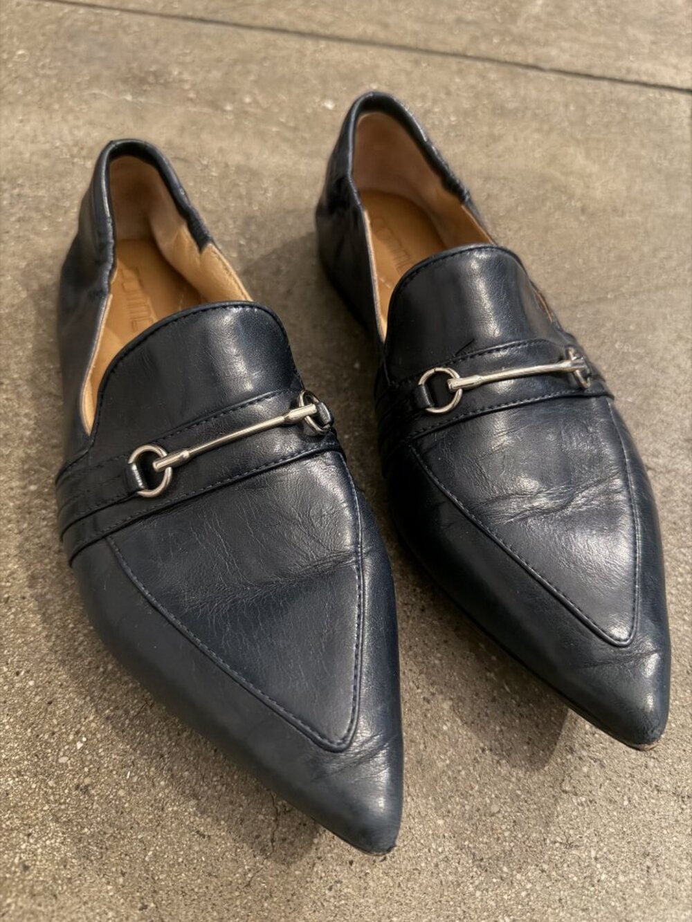 Pomme d'Or Leather Pointed-Toe Horsebit Loafers Size 35